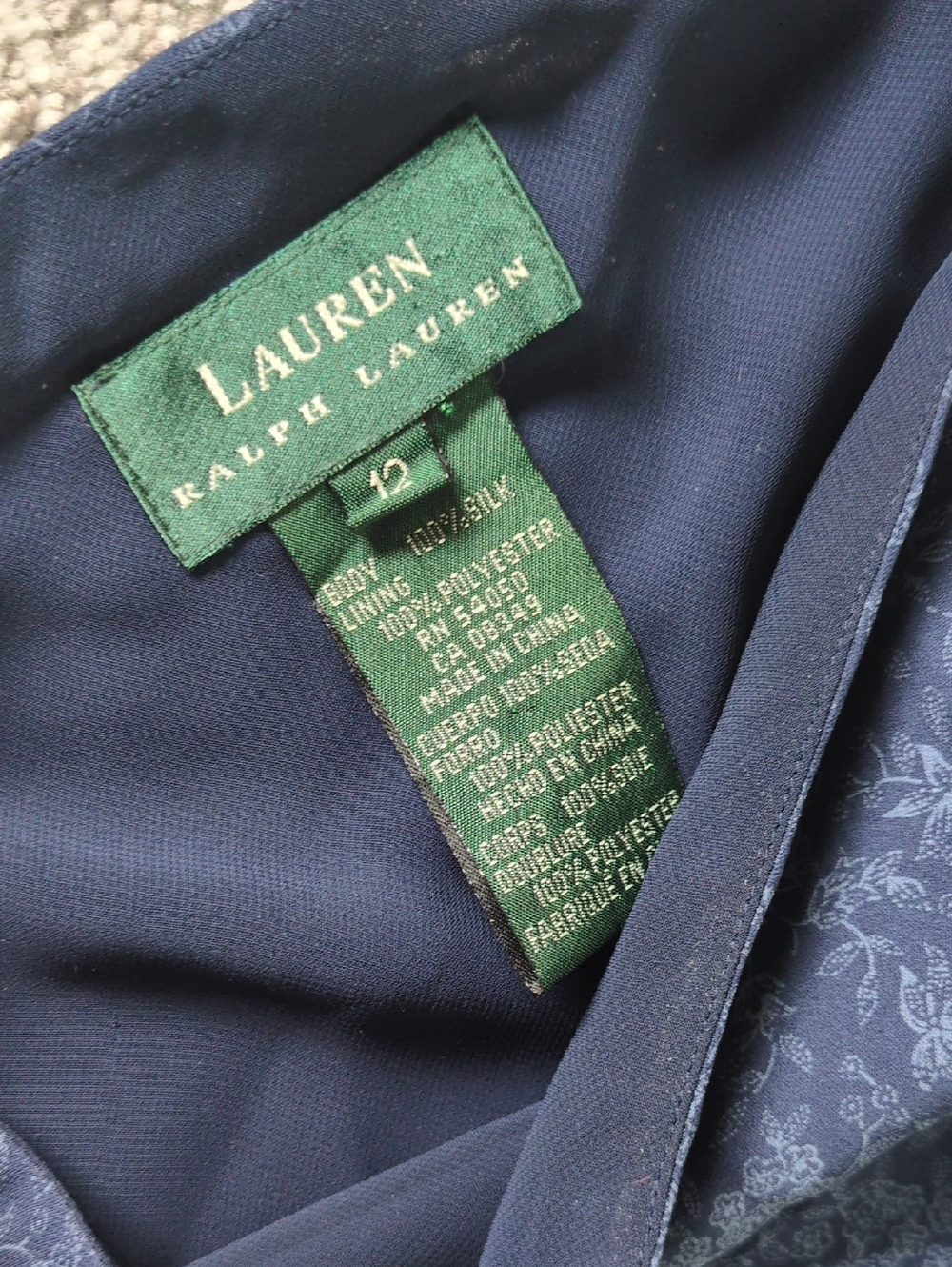 STUNNING Ralph Lauren Navy Blue Silk Floral Boatneck Midi Dress, Size 12 - Picture 7 of 9